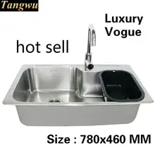 Стандартная индивидуальность большая кухонная раковина с одним слотом пищевая 304 нержавеющая сталь Горячая Распродажа 780x460 мм
