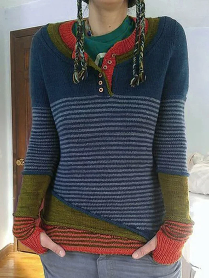 Пуловер, свитер, Осень-зима, вязаный женский свитер, плюс размер, 5XL, топы в полоску, пэчворк, женский модный свитер, Pull Femme