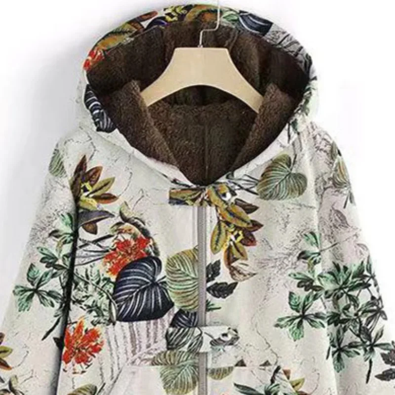 Куртка зимняя Veste Femme пальто с капюшоном Женская хлопковая стеганая верхняя одежда плюс бархат с длинным рукавом винтажный принт парки пальто