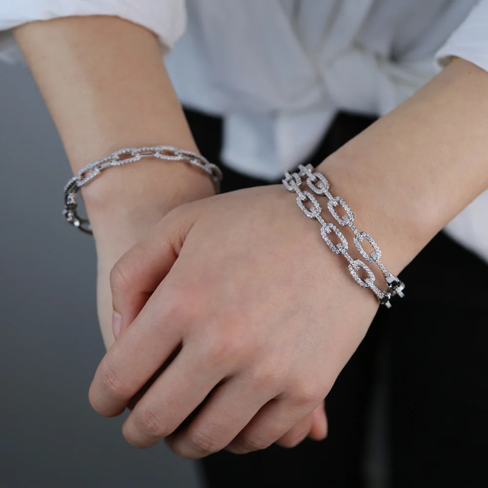 inner 56-58mm silver color micro pave clear cubic zirconia iced out bling cz cuban link chain bangle bracelet for women 2