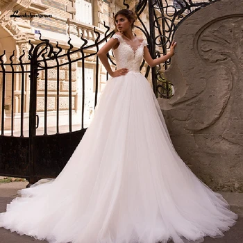 

Lakshmigown Luxury Beaded Country Wedding Dress Off White Tulle Mariage Boho Beach Bridal Dress Sexy Wedding Gowns Open Back