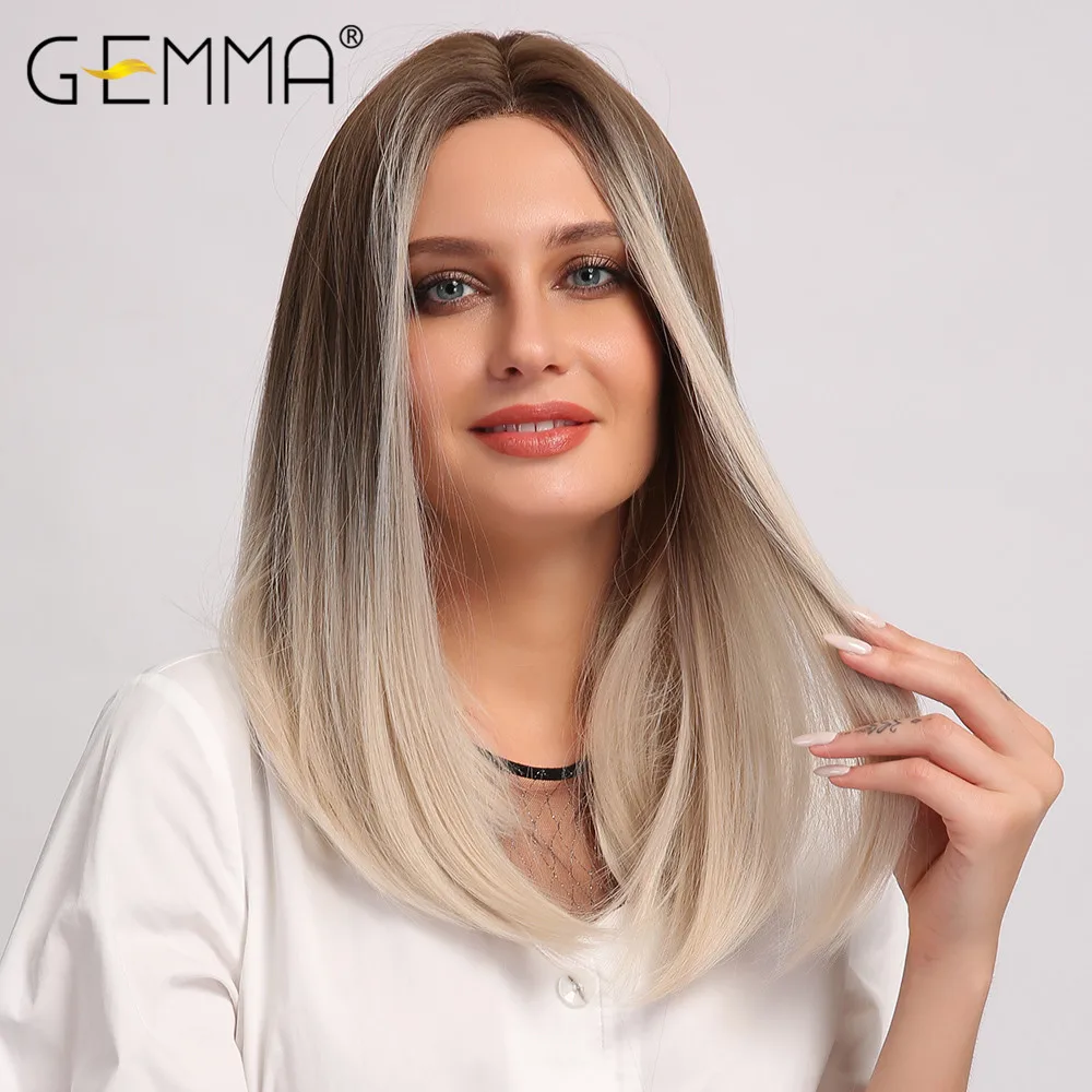 Special Price Wig Blonde Synthetic-Hair Heat-Resistant GEMMA Medium Middle-Part Brown Black Straight NRwoeyBYBox