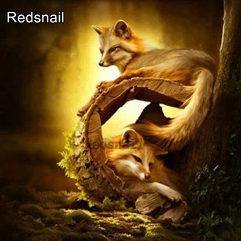 

Diamond Mosaic Diamond Painting Full Square Diamond Embroidery Cross Stitch Animal Forest Foxes Picture Of Rhinestones TT616