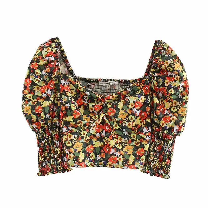New 2020 women tropical flower print puff sleeve pleated blouse ladies square collar back elastic shirts chic blusas tops LS6670 New 2020 women tropical flower print puff sleeve pleated blouse ladies square collar back elastic shirts chic blusas tops LS6670