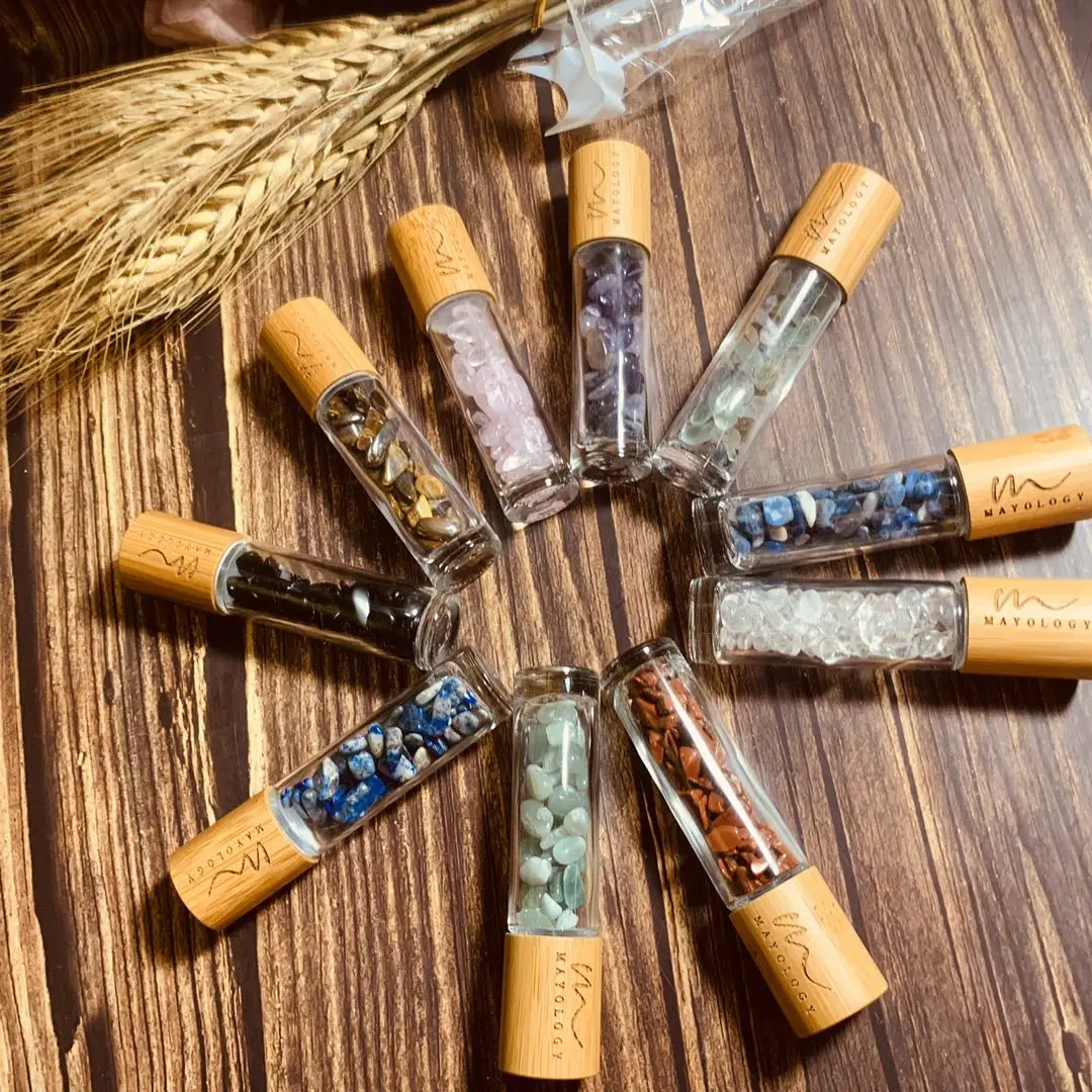 10ml Natural Glass Crystal Stone Essential Oil Massage Roller Bottles