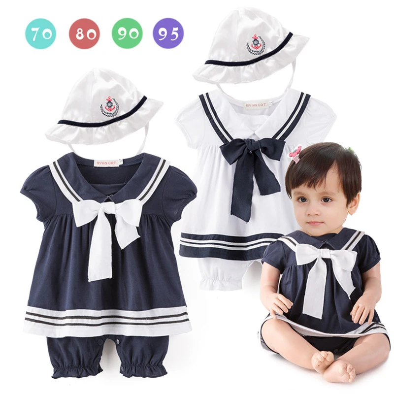 0 12 Months Newborn Baby Rompers Navy Style Boys Girls Jumpsuit Hat 2pcs Body Short Sleeve Sailor Suit Summer Toddler Clothes Rompers Aliexpress