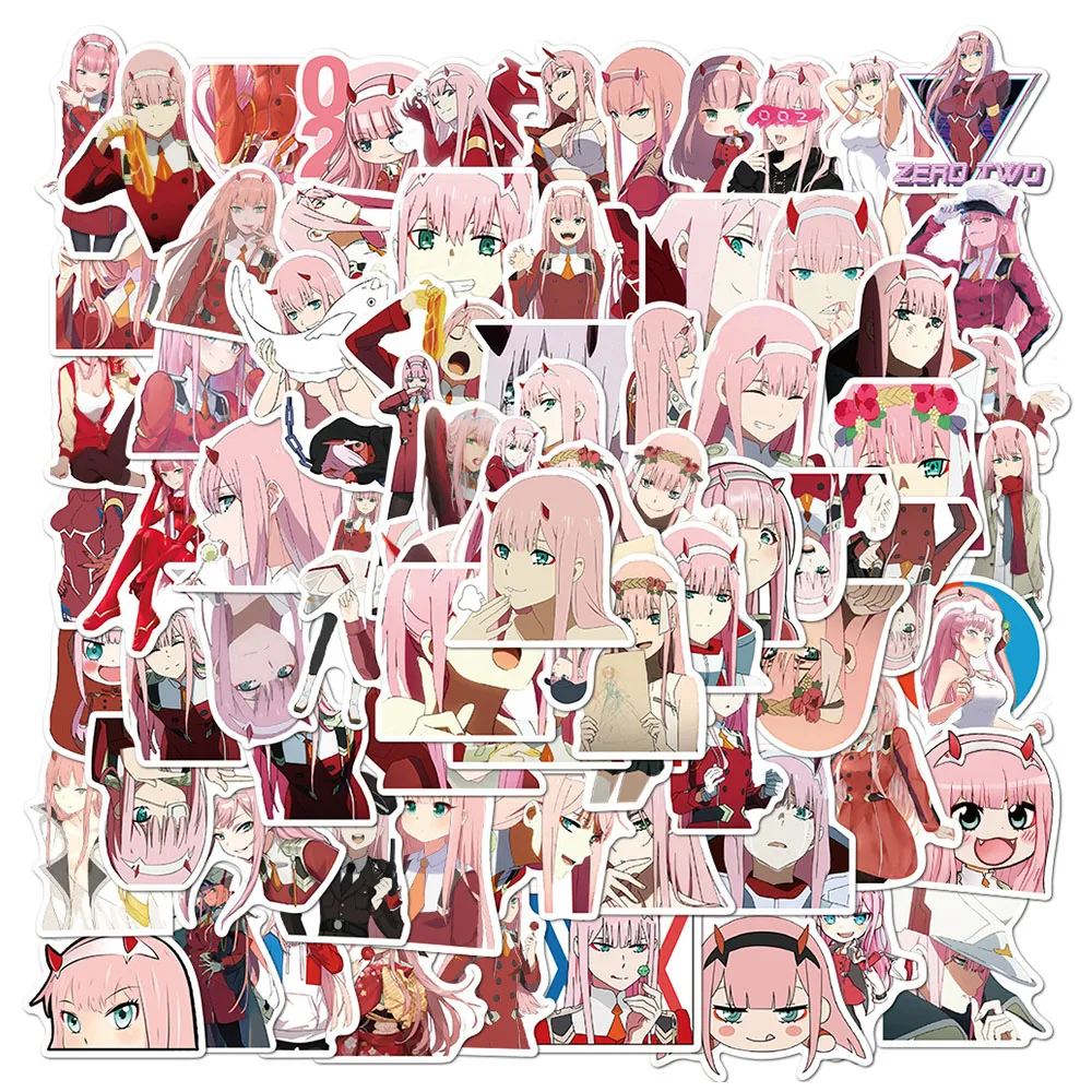 Pegatinas de DARLING In The FRANXX de Anime para ordenador portátil, 10/50 Uds., a prueba de agua, equipaje, guitarra, monopatín, VSCO ZERO, dos pegatinas, juguetes estéticos