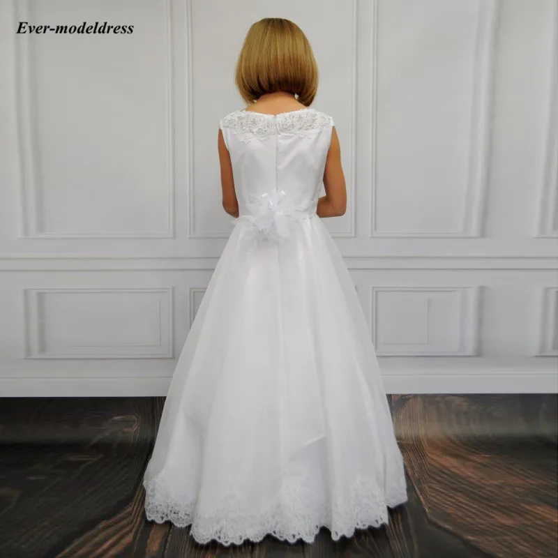 Великолепные белые кружевные платья для первого причастия, прозрачные платья с глубоким вырезом для девочек, держащих букет невесты на свадьбе, с цветами ручной работы, Vestidos
