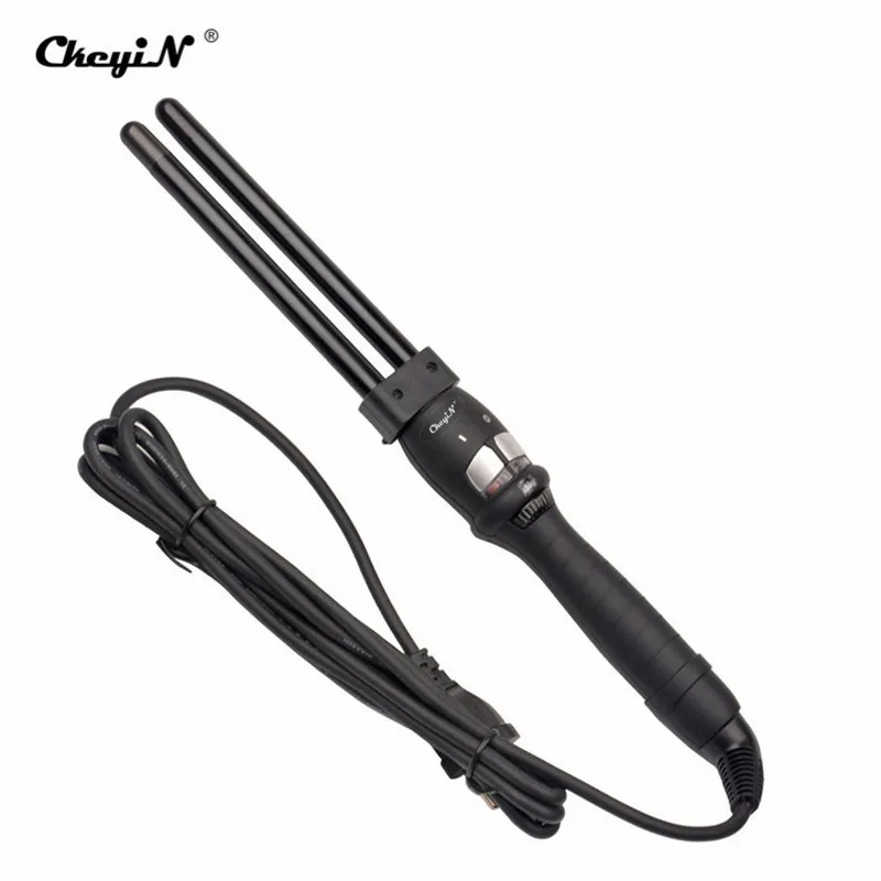 

CkeyiN Professional Hair Cone Curling Iron 2 Tube Tourmaline Ceramic Styling Tools Electric Heating Hair Curler Roller Curling