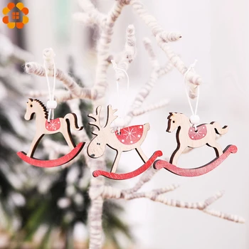 

3PCS/Set Christmas Trojan Horse Wooden Crafts Cute DIY Wood Xmas Tree Ornaments Kid Gift For Christmas Party Supplies Decoration