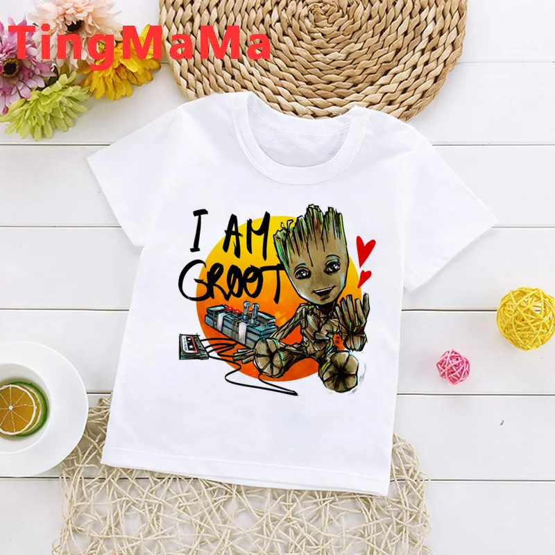 Kawaii Baby Groot футболка детский летний топ с героями мультфильмов футболки графикой I