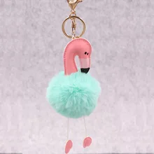 32-Цвет исходящих Лидер продаж, Креатив, кожзам, сумка для фламинго и меховыми помпонами брелок-подвеска Для женщин меховая одежда мешок с пушистым помпоном кулон