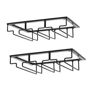 

Wine Glass Rack-Under Cabinet Stemware Rack, Hanging Wine Glass Holder for Kitchen Bar Pub,2 Pack,Black