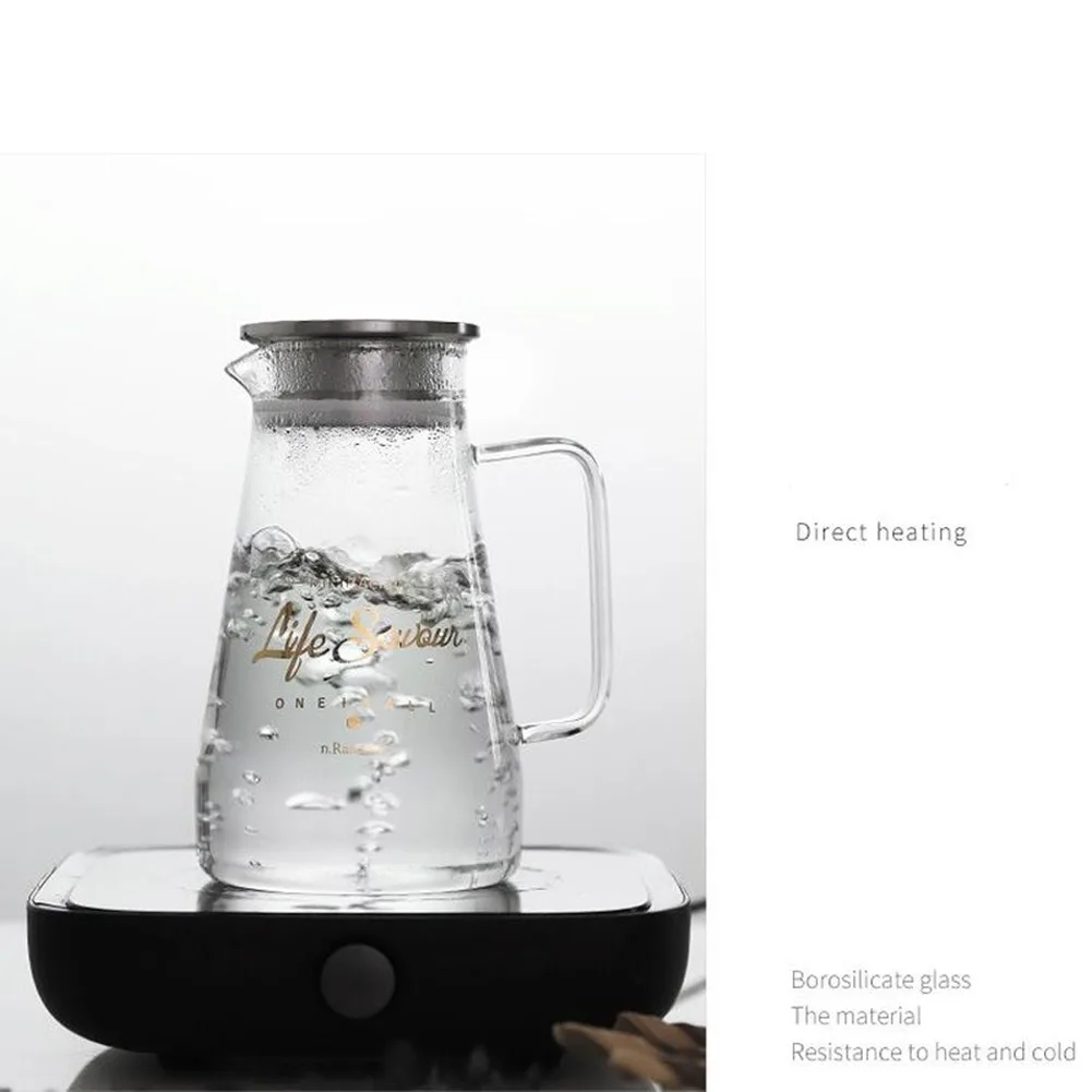 Borosilicate Glass Pitcher Water Kettle Heat Resistance Juice Container With Stainless Steel Lid Filter BPA Free 1.5L 1.8L 2L | Дом и сад
