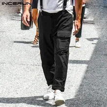 INCERUN, мужской однотонный комбинезон на подтяжках, Модный повседневный комбинезон, уличная одежда, корейский тренд, удобные мужские мешковатые комбинезоны