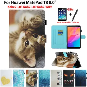 

For Huawei MatePad T8 8.0 Case Cover KOB2-W09 KOB2-L09 Kobe2-L03 Coque Funda Tablet Fashion Cat Flip Stand Skin Shell +Gift