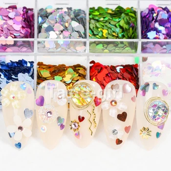 

1 Box Heart Nail Art Decorations Flakes Glitter Holographic Sequin Chrome 3D Sparkle Polish Manicure Accessories CT52