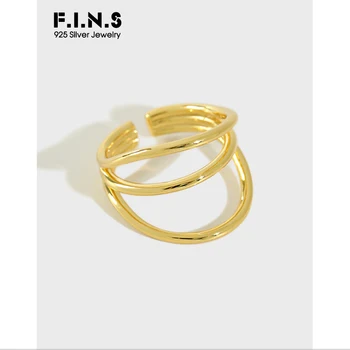 

F.I.N.S Korean Fashion S925 Sterling Silver Ring INS Simple Three-Layer Line Opening Female Ring Minimalist Jewelry