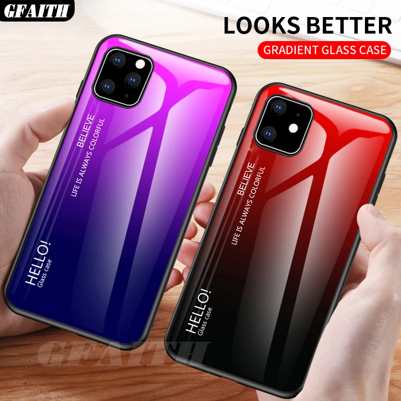 

GFAITH Gradient Tempered Glass Case For iPhone 11 Pro Max Cover Full Coverage iPhone Case For iPhone 11 Pro Funda