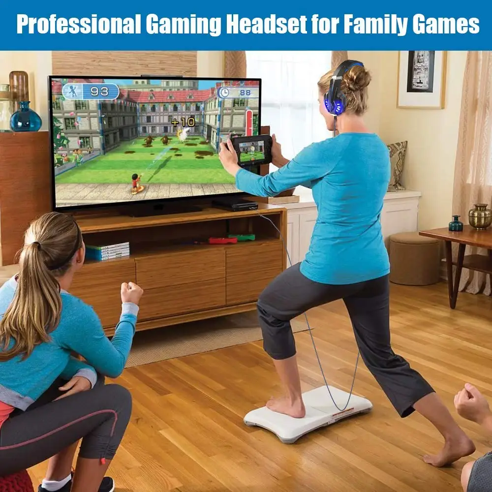 Head Mounted Computer Gaming Headset Stereo Noise Cancelling Over Ear Headphones with Mic LED Light For PS4 PC