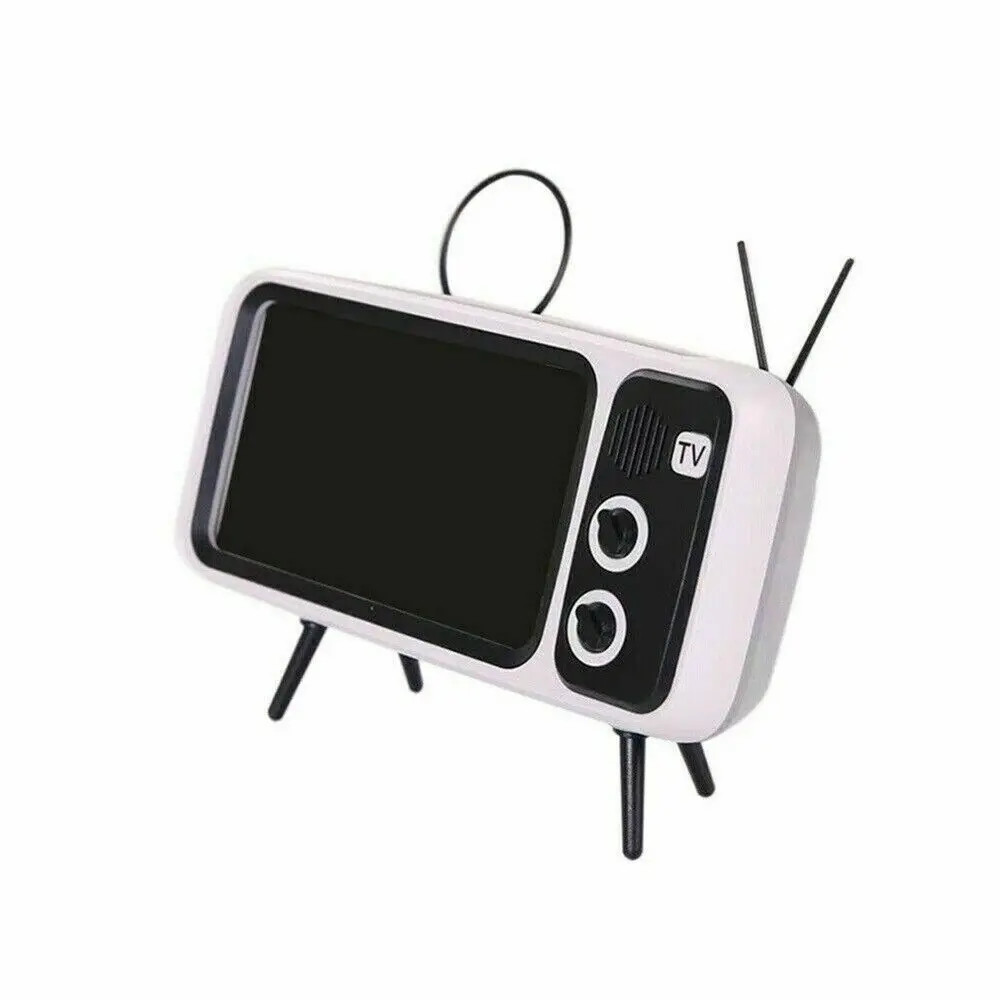 Gray 2 в 1 Ретро ТВ держатель для телефона Портативный беспроводной Bluetooth бас динамик музыкальный плеер держатель для мобильного телефона Подставка Прямая поставка - Цвет: Gray
