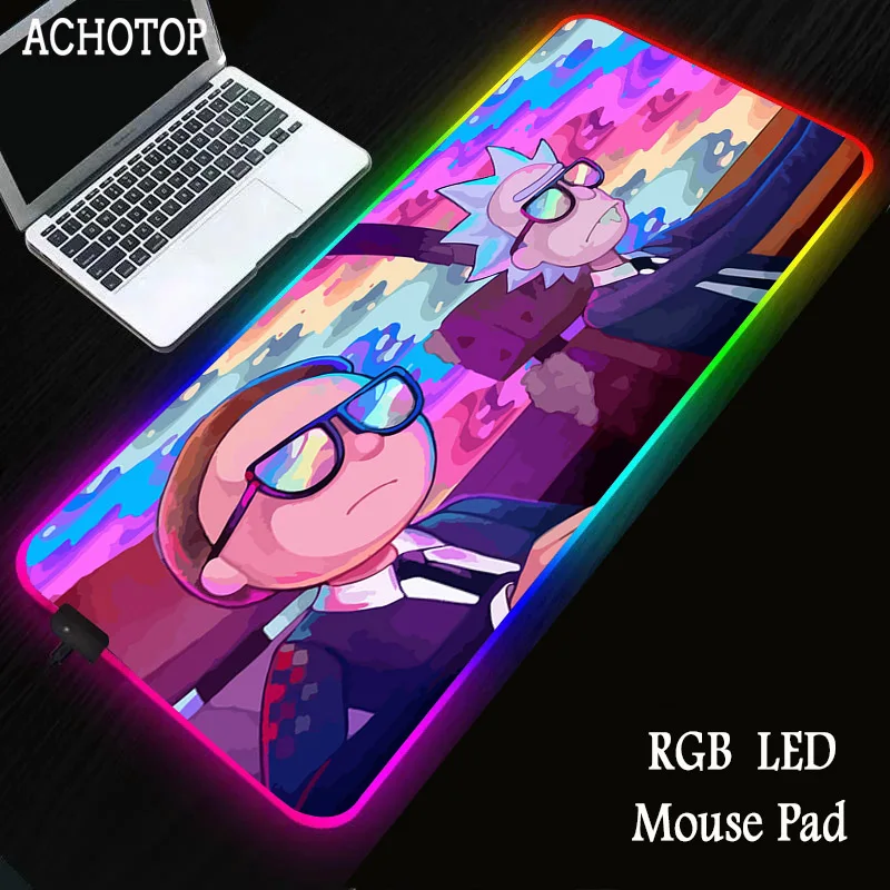 

Anime Morty RGB Mouse Pad Large Gaming Xxl Computer Anime pad Led Big Mat Keyboard Desk PC Mause with Backlit