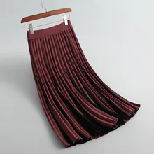 Осень Зима верблюжья черная серая красная Гибкая эластичная высокая талия миди плиссированная теплая трикотажная юбка для женщин шерстяные юбки