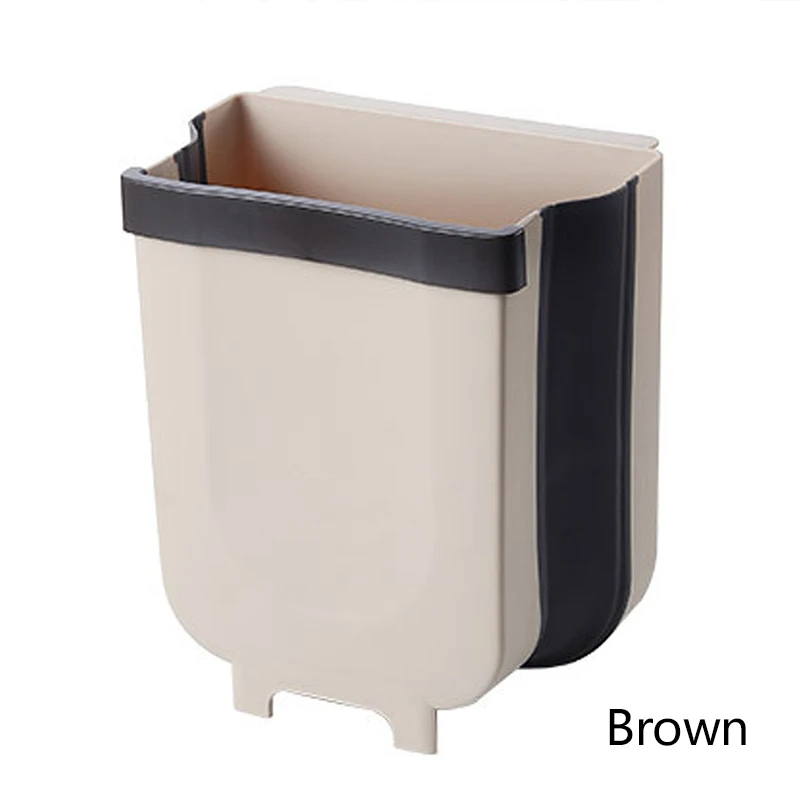 Складная подвесная корзина для мусора POIQIHY, съемная кухонная корзина для мусора, легко складывается, экономит место для автомобиля - Цвет: Brown