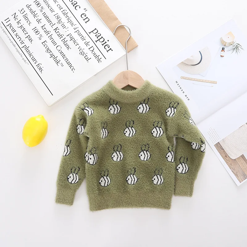 children fashion long-sleeved sweater cute little fish sweater boys girls warm sweater autumn winter shirts Kids sweater - Цвет: Зеленый