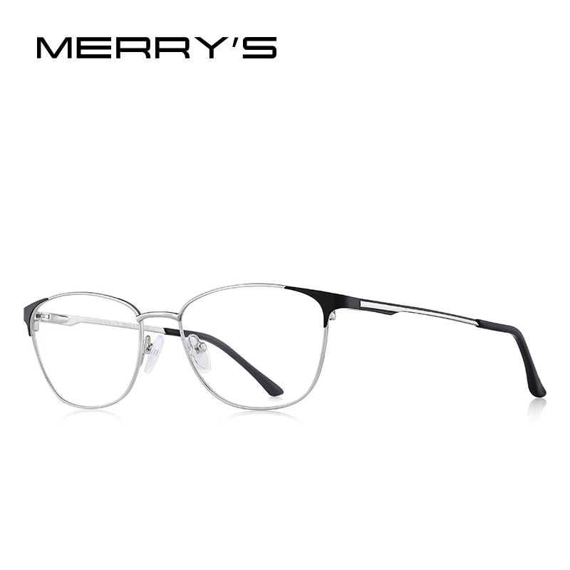 MERRYS дизайн женские модные кошачьи очки оправа женские трендовые очки для близорукости рецептурная оптика очки S2053 - Цвет оправы: C02 Black Silver
