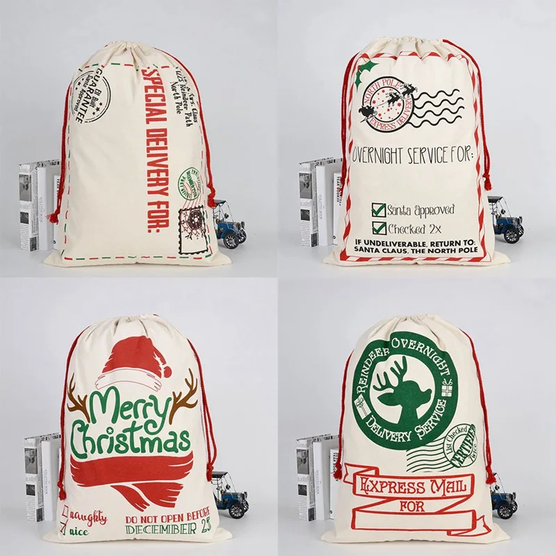 New Year Gift Santa Sacks Personalized Large Santa Claus Bag Custom Christmas Canvas Gift Bags Drawstring Cotton Santa Luvy