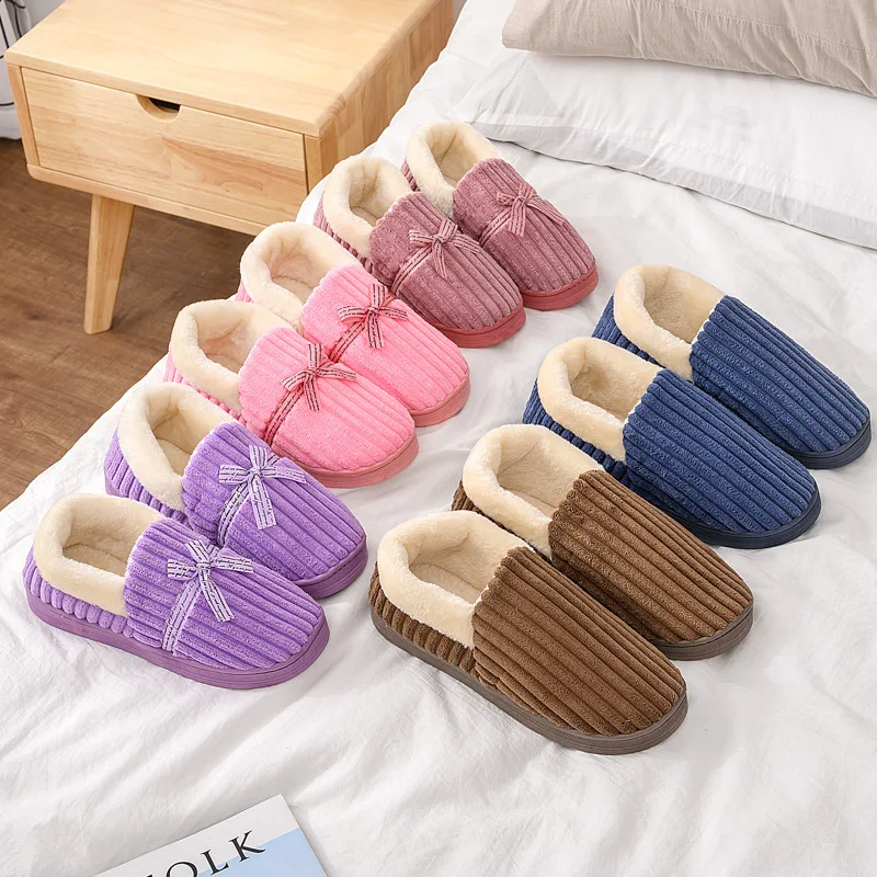 New Women's Fur flops Slides Fashion Home Slippers Faux Fur Warm Female Non-slip Flats Male Couple Flat Shoes Cotton Shoes Men