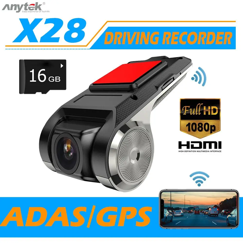 Мини видеорегистратор Anytek X28 Full HD 1080P Wi Fi ADAS угол обзора 150