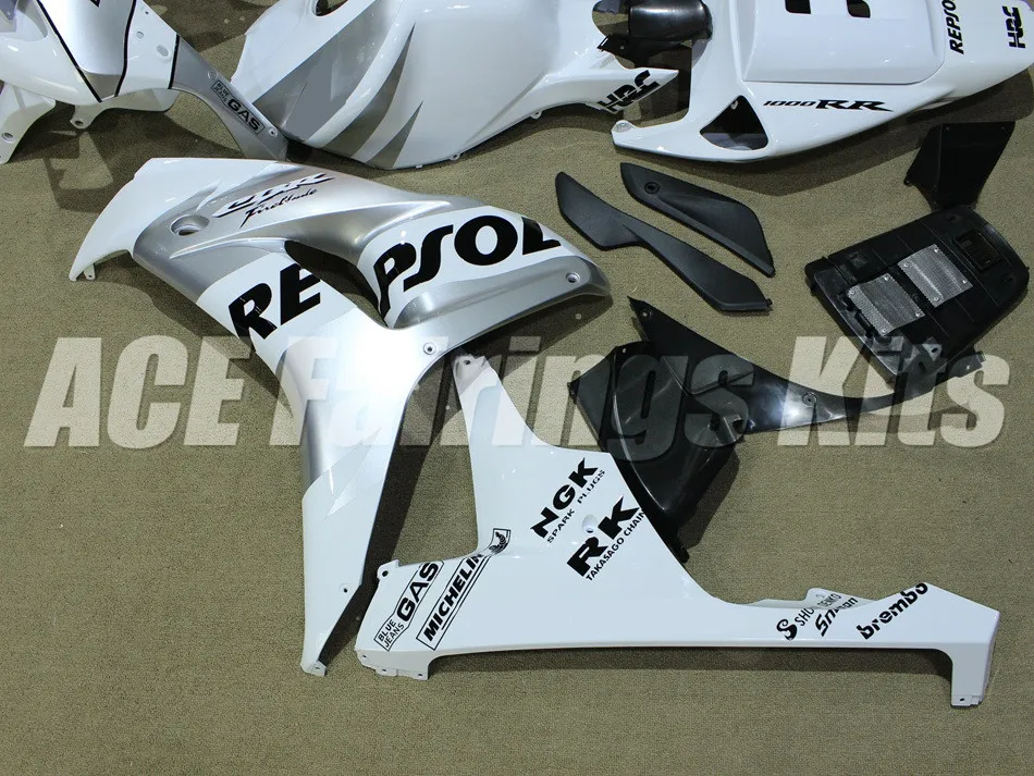 4 подарки ABS мотоцикл обтекатели комплект Подходит для Honda CBR1000RR 06 07 CBR 1000 RR 2006 2007 на заказ серебро белый repsol