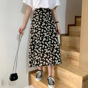 

Daisy Printed Women Midi Skirts High Waist Casual Slim Female Long Skirt 2020 Korean Spring Summer Fashion Ladies Sweet Bottoms