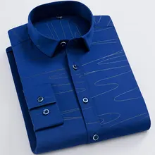 Новая стильная мужская эластичная рубашка с длинным рукавом легкая в уходе мягкая тонкая легкая Повседневная рубашка с принтом