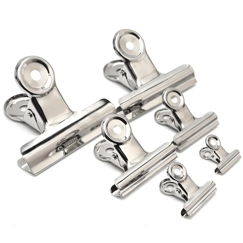 1000 Teile/los 22/31/38/50/63mm Runde Metall Grip Clips Silber Bulldog Clip Edelstahl Ticket Papier Clip Für Tags Taschen Büro – Detail 1