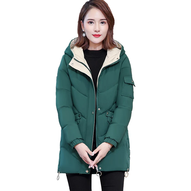 

2019 New Fashion Women Winter Hooded Coat Long Slim Warm Jacket Down Cotton Padded Jacket Outwear Parkas Women's Clothing AA1012