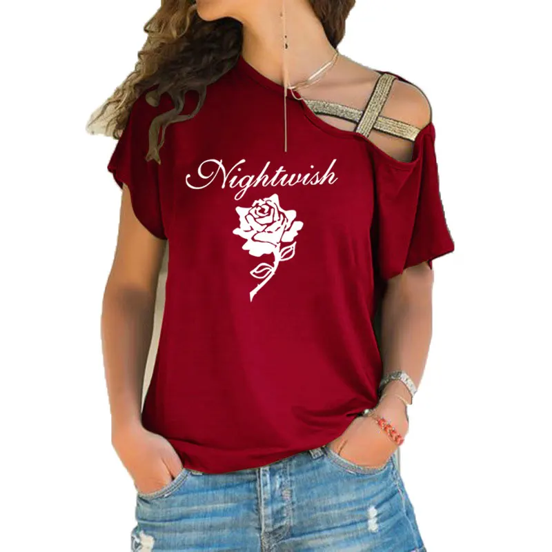 Nightwish imagnaerum Symphonic металлические женские футболки футболка большого размера femme Хлопковые женские Асимметричные облегающие Топы - Цвет: 7