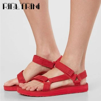 

RIBETRINI New INS Hot Sale Brand Designer Summer Sandals Comfort Flat Sandals Women 2020 Summer Low Heel Beach Shoes Woman