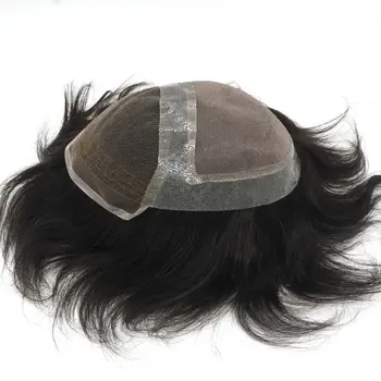 

Hstonir Swiss Lace Front Mono Lace Top Men Toupee 6x8" 1B# Indian Remy Hair System H051