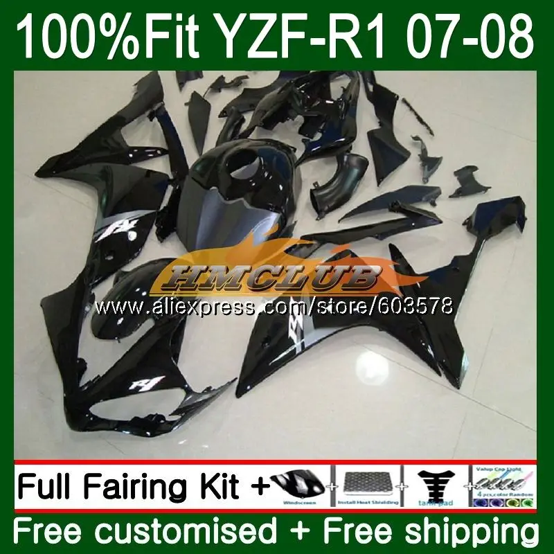 Инъекций для YAMAHA YZF R 1 YZF 1000 YZF-R1 2007 2008 49CL. 33 YZF R1 07 YZF1000 YZF-1000 YZFR1 07 08 OEM Обтекатели Черный глянцевый