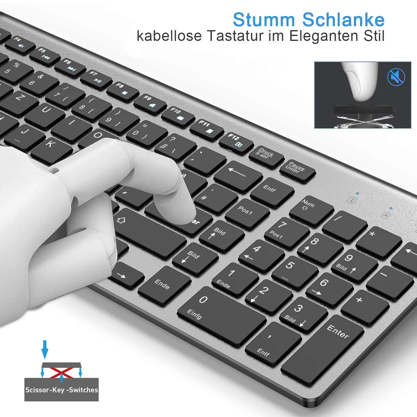 German Wireless QWERTZ Keyboard and Mouse Combo Ultra Slim 2.4G