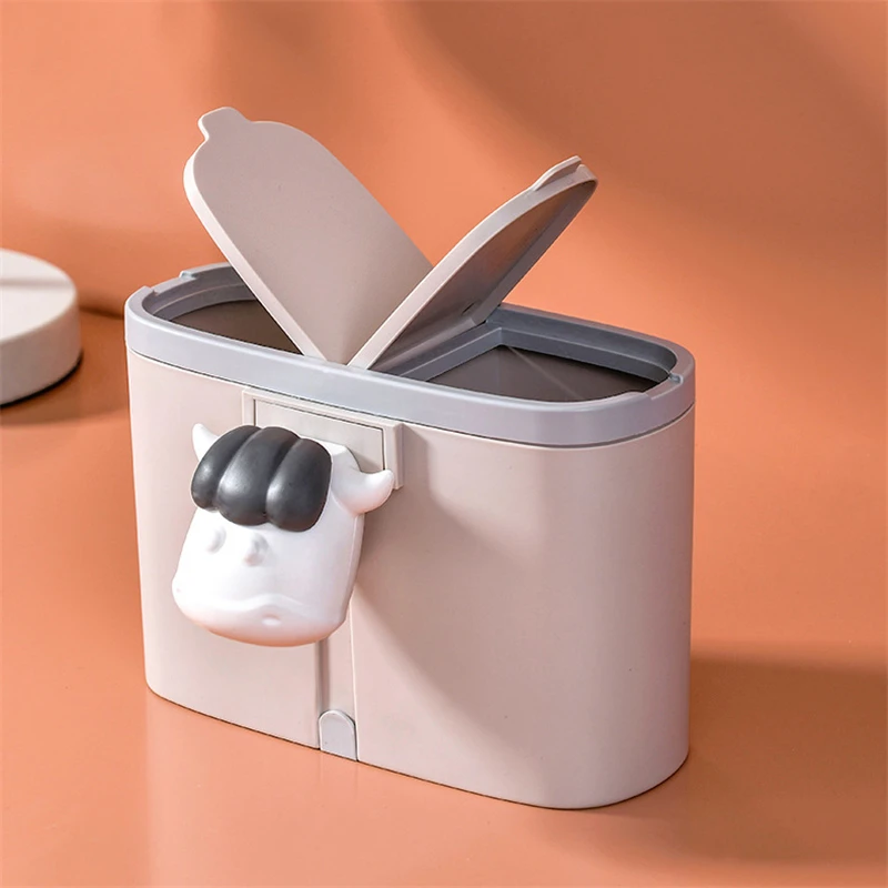 Desktop Animal Trash Can Cute Mini Waste Storage Bin Double Grids Sorting With Lid Garbage Mobile Phone Holder | Дом и сад