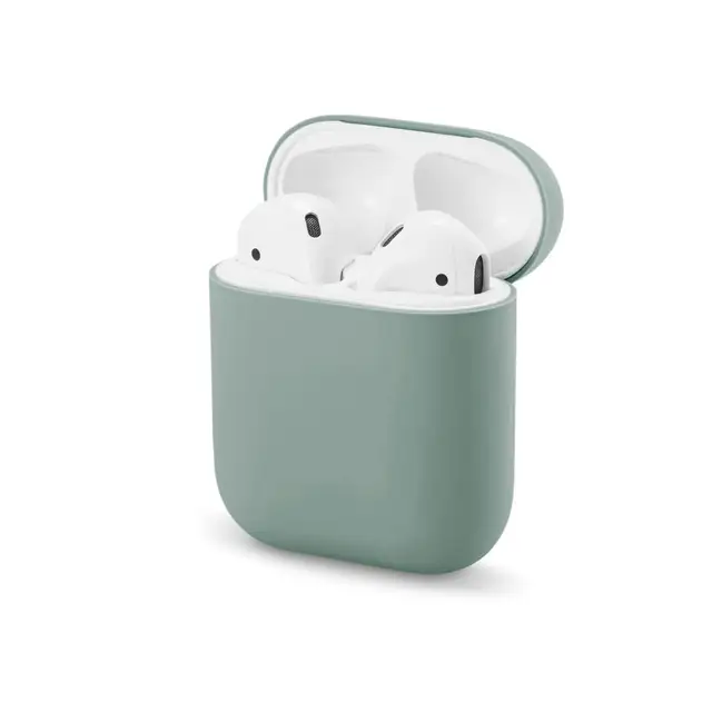 Soft Silicone Cases For Apple Airpods 1/2 Protective Bluetooth Wireless Earphone Cover For Apple Air Pods Charging Box Bags Gray-green