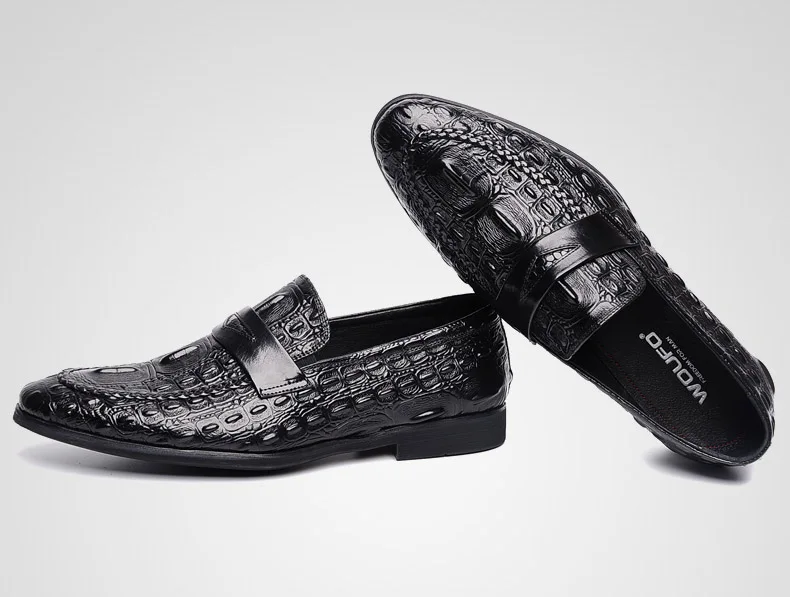 QYFCIOUFU Concise Men Crocodile Shoes Fashion Round Toe Slip On Formal Shoes Man Genuine Cow Leather Leisure Office Shoes Man