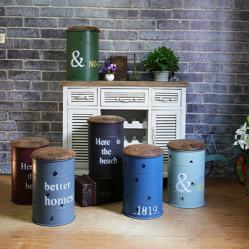 Industrial Iron Bucket Stool Bedroom Change Shoe Storage Stools Bench Bar Dining Chairs Sofa Vintage Retro Loft Decor Ottomans Industrial Iron Bucket Stool Bedroom Change Shoe Storage Stools Bench Bar Dining Chairs Sofa Vintage Retro Loft Decor Ottomans