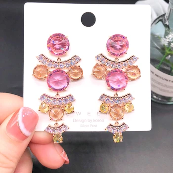 

XIUMEIYIZU Geometry Ice Stone Tourmaline Earrings Brass Gold Plating Mosaic Zirconia Stone Jewelri Bride Women Wedding Earring