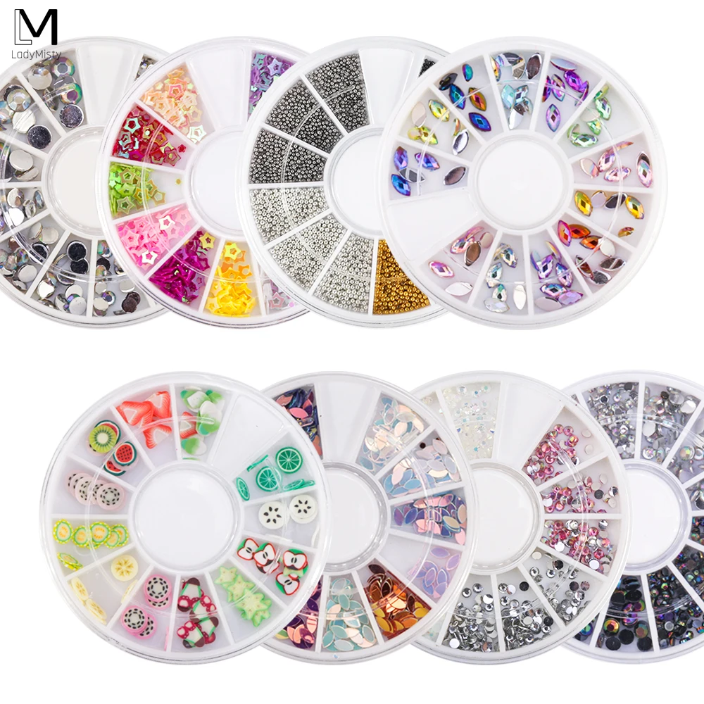 

Mix Diamond False Nail Tips Full Cover Acrylic Wheel Tips Crystal Glitter Rhinestone 3D Nail Art Decoration AB Color Rhinestone