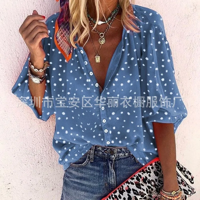 Floral Print V-neck Blouses And Tops With Button Big Size Women Clothing 5XL Plus Size Women Tunic Shirt Autumn - Цвет: 006